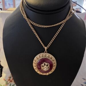 Vintage Guilloché Enamel Locket Pendant Necklace, dating from the 1950s or 1960s